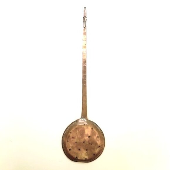 Vtg Copper Skimmer Pierced Ladle Handle Farmhouse 20” L Hand Forged Hanging - Picture 1 of 5